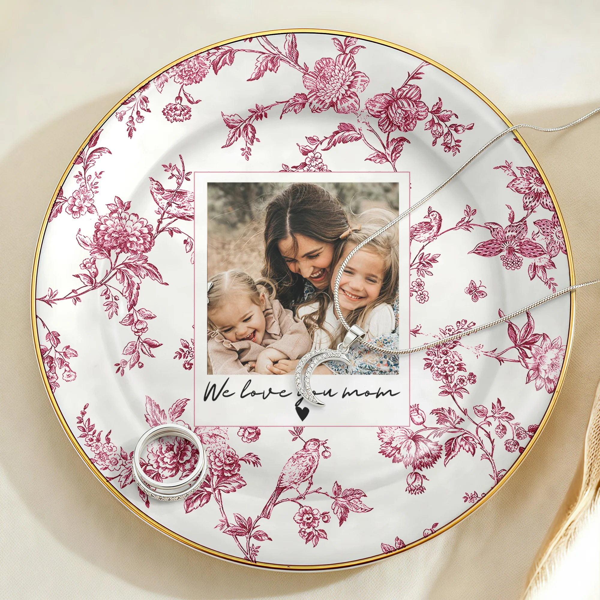 Custom Photo I Love You Mom Toile De Jouy Ring Dish, Personalized Mother’s Day Gift LM32 899809 - Image 2