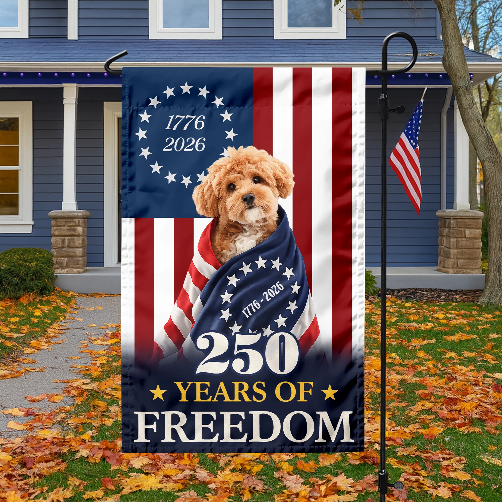 Custom Photo My Dog, Cat 250 Years 1776 2026 Patriotic American Garden Flag HO82 901196 - Image 3