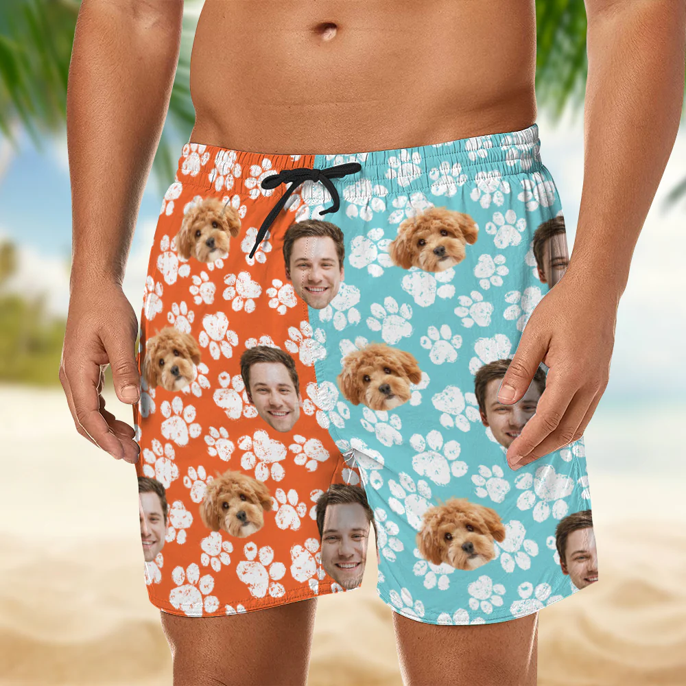 Custom Photo Paw Pattern Beach Shorts - Custom Funny Pet Lover Gift CH07 910558 - Image 7