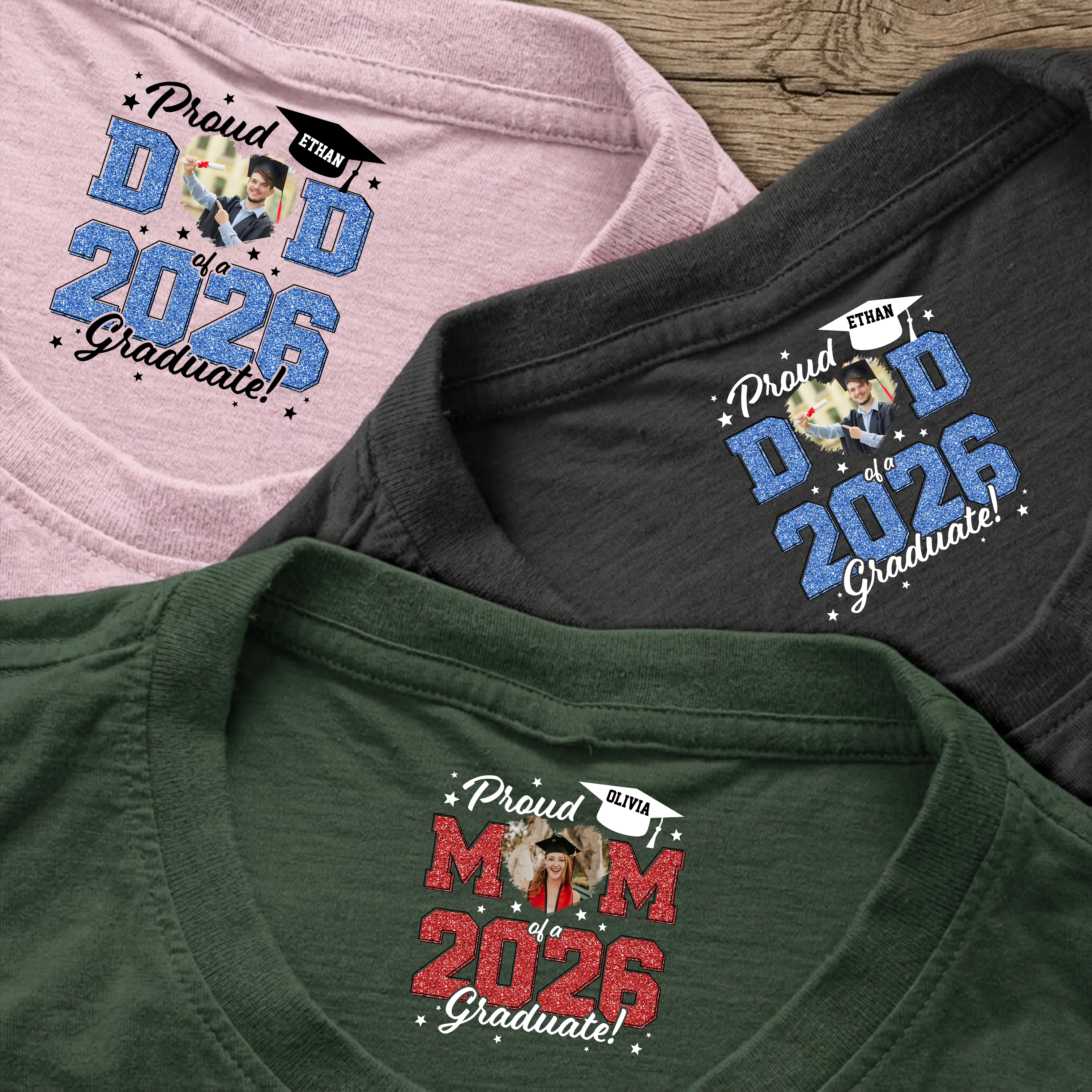 Custom Photo Proud Mom, Dad Of A 2026 Graduate Glitter Back Neck Shirt LM32 899421 - Image 2