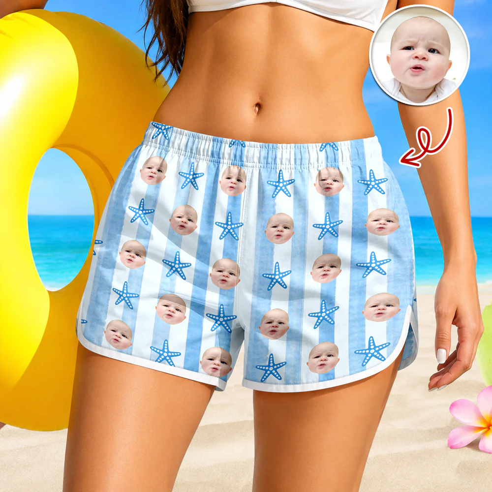 Custom Photo Striped Summer Pattern Women's Beach Short - Personalized Beachwear Gift HO82 902954 - Image 5