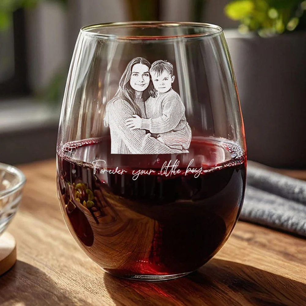 Custom Portrait Photo Engraved Stemless Wine Glass - Mother's Day Gift HO82 901646 - Image 2