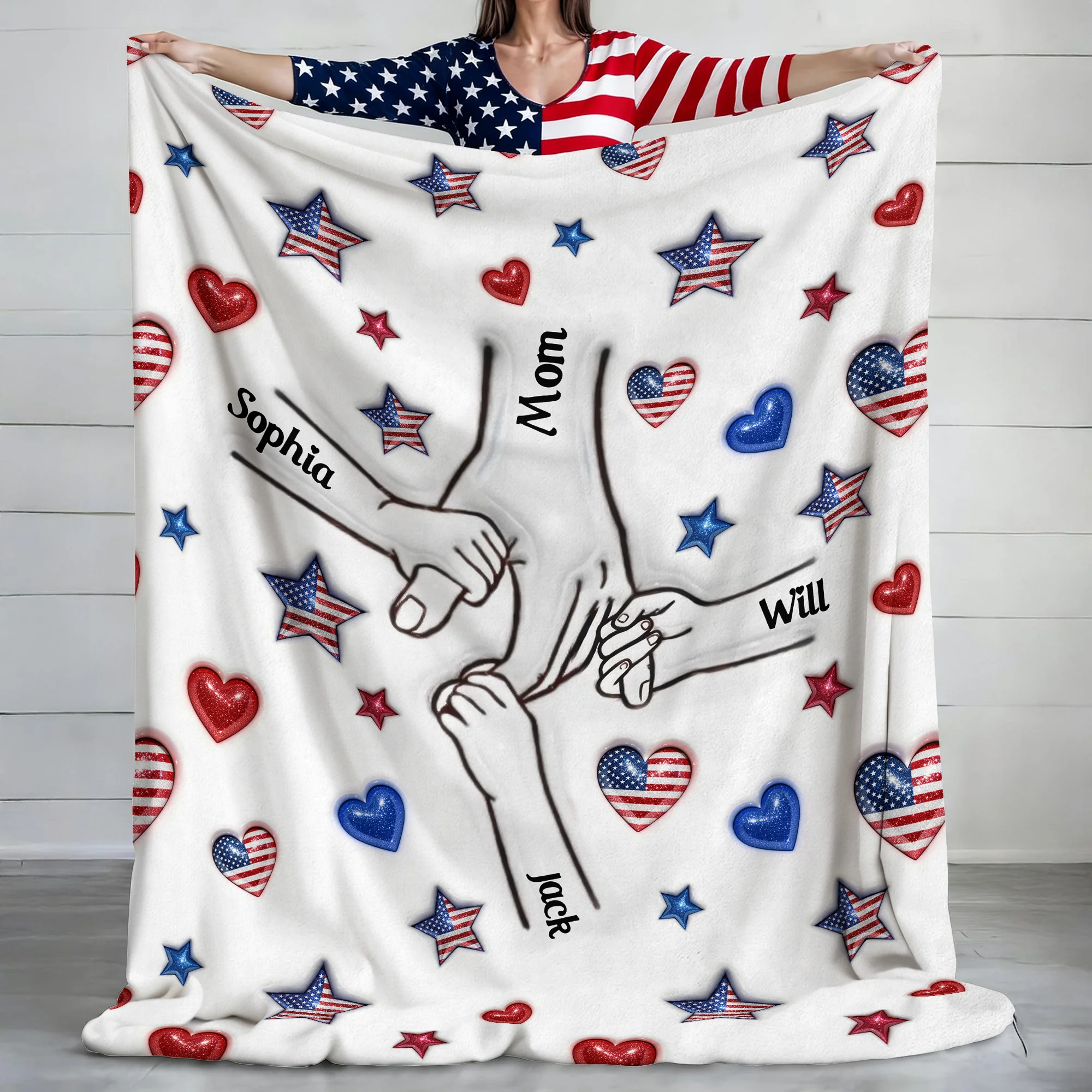 Forever Connected, Hand in Hand - Family Personalized 3D Inflated Effect Printed Blanket HA75 920382 - Image 3