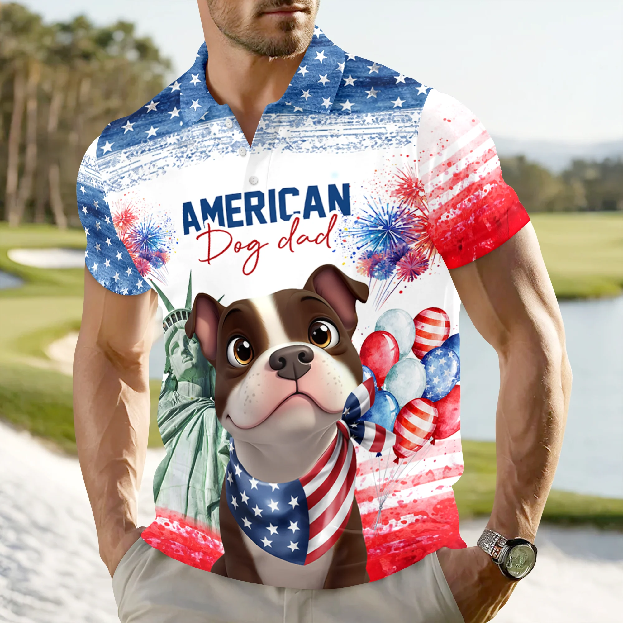 Personalized America Dog Dad Polo Shirt LM32 899113 - Image 7