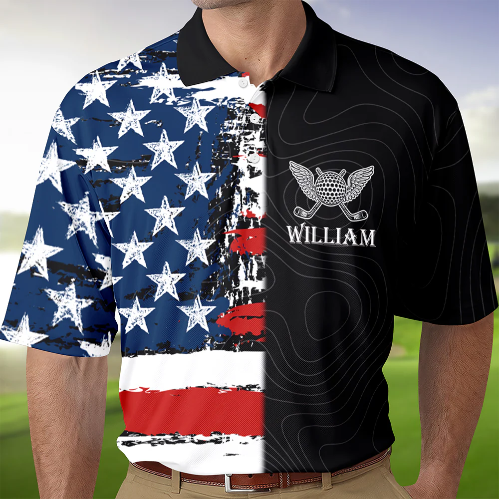 Personalized Name Golf Man American Flag Polo Shirt For Golfer LM32 899087 - Image 5