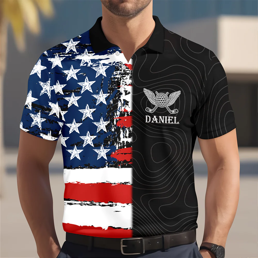 Personalized Name Golf Man American Flag Polo Shirt For Golfer LM32 899087 - Image 7