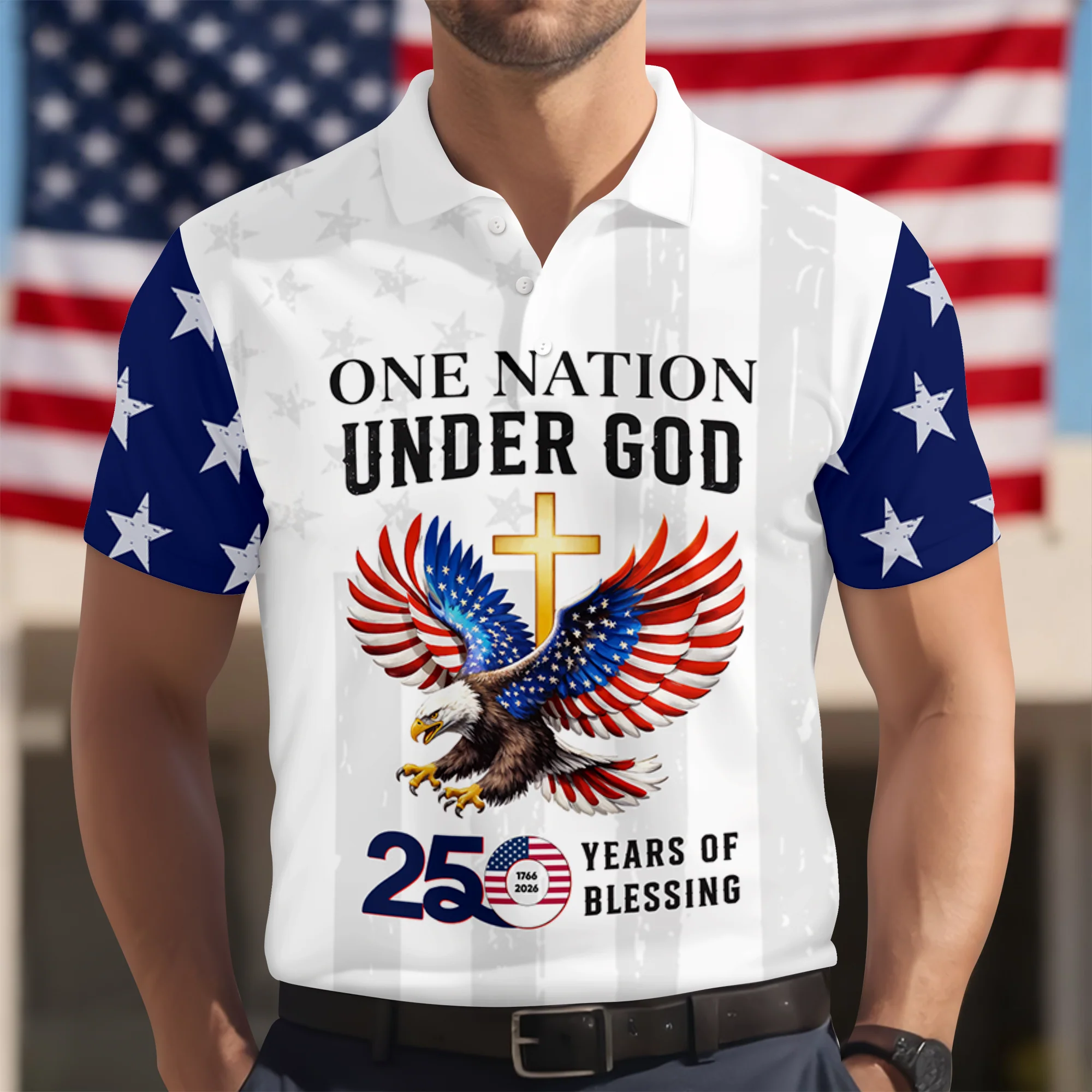 Personalized One Nation Under God America 250th 1776-2026 Polo Shirt LM32 899607 - Image 5