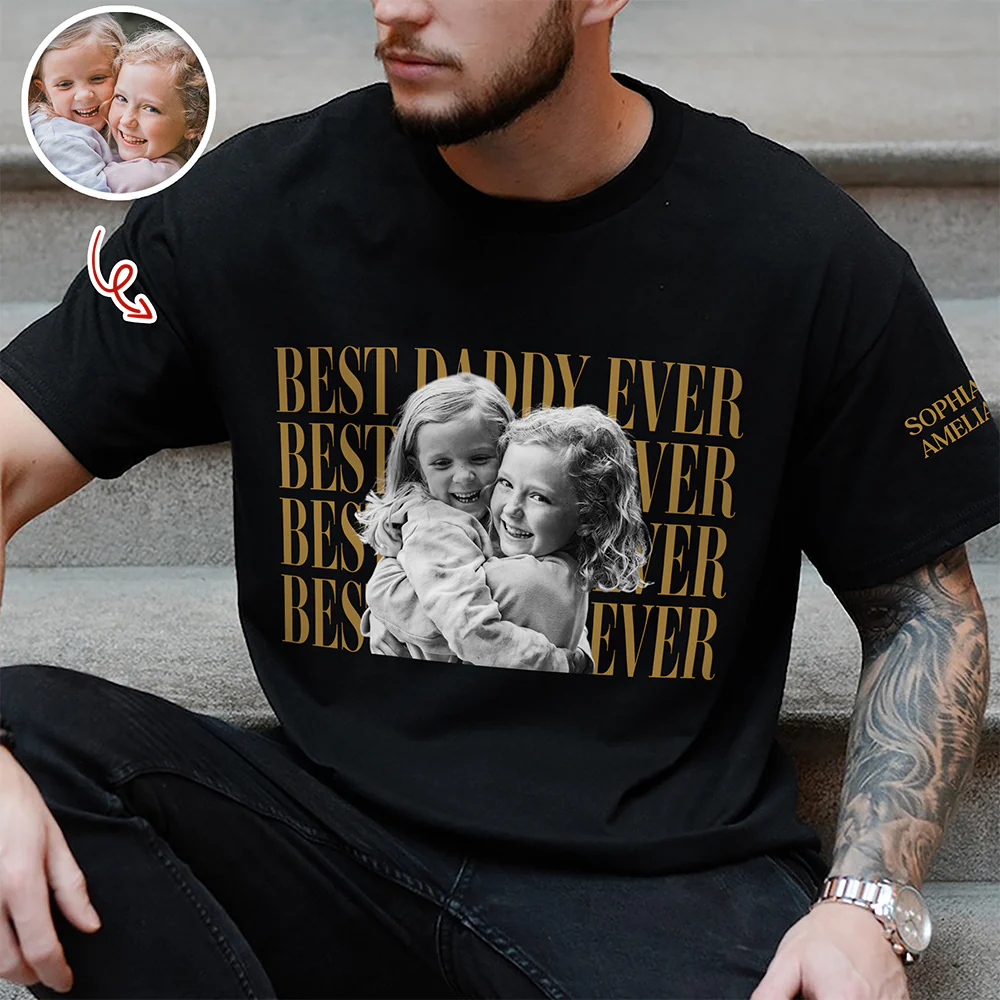Personalized Vintage Photo Best Dad Mom Ever Short Sleeve Print Shirt HA75 921588 - Image 2