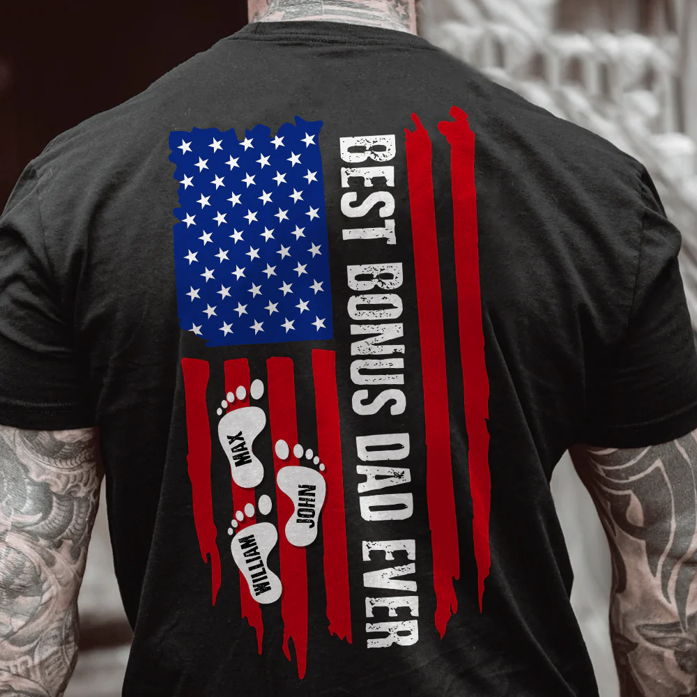 Best Bonus Dad Ever Flag Family Shirt, HN590 - Image 2