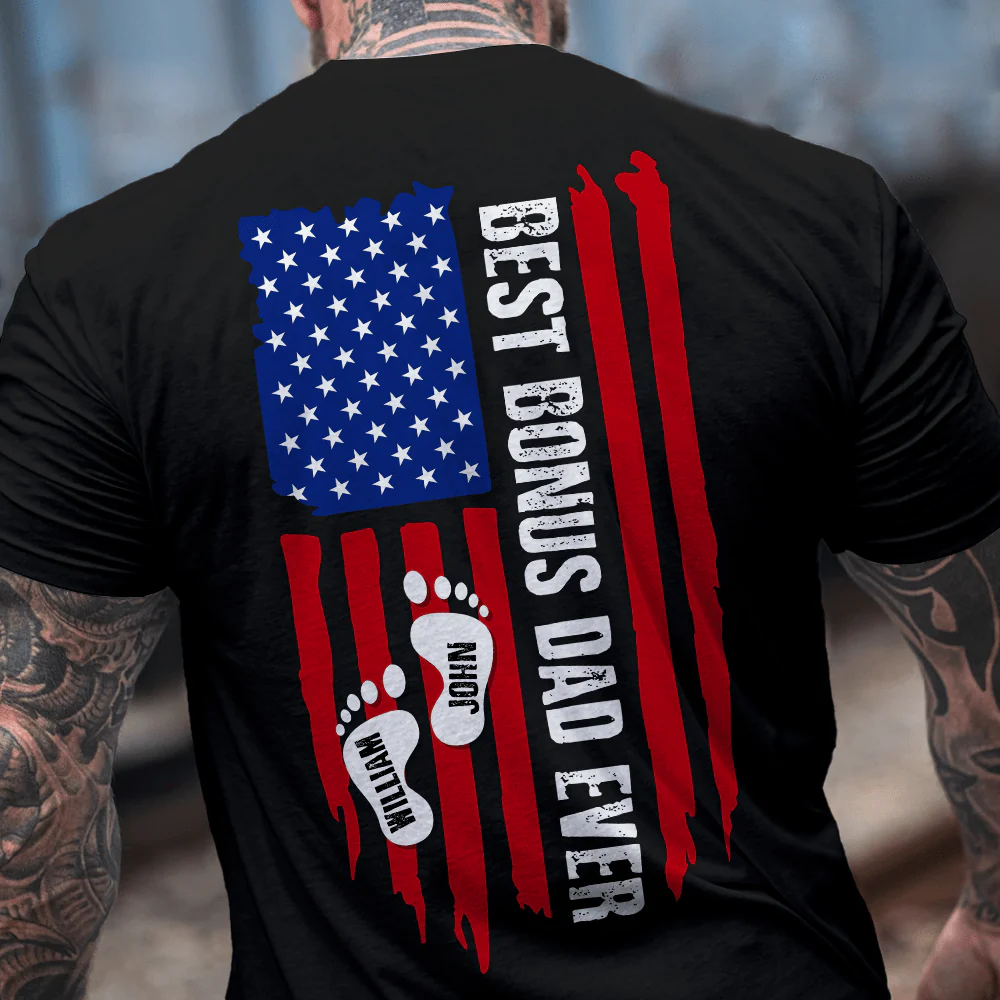 Best Bonus Dad Ever Flag Family Shirt, HN590 - Image 4