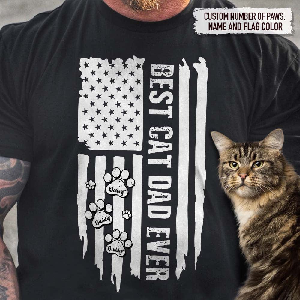Best Cat Dad Ever Flag Cat T-Shirt, N304 HN590 - Image 4