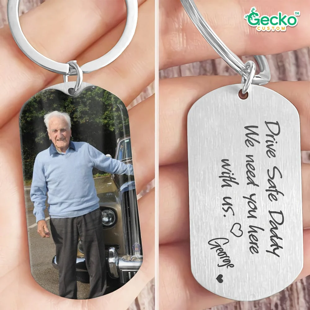 Drive Safe Daddy Family Metal Keychain Upload Photo, HN590 - Image 5