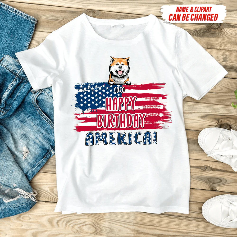 Happy Birthday America Dog Shirt, Custom Dog Clipart, HN590