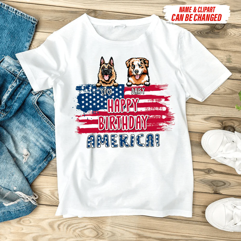 Happy Birthday America Dog Shirt, Custom Dog Clipart, HN590 - Image 2