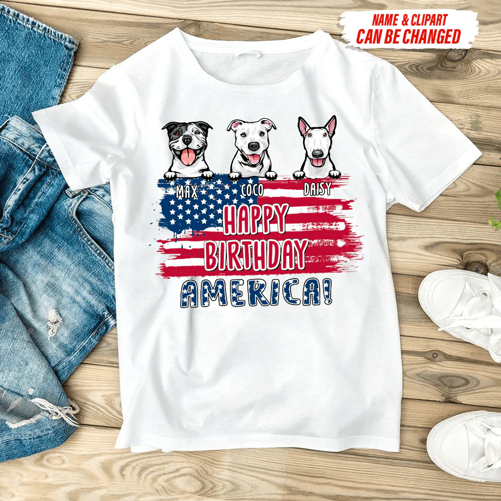 Happy Birthday America Dog Shirt, Custom Dog Clipart, HN590 - Image 3