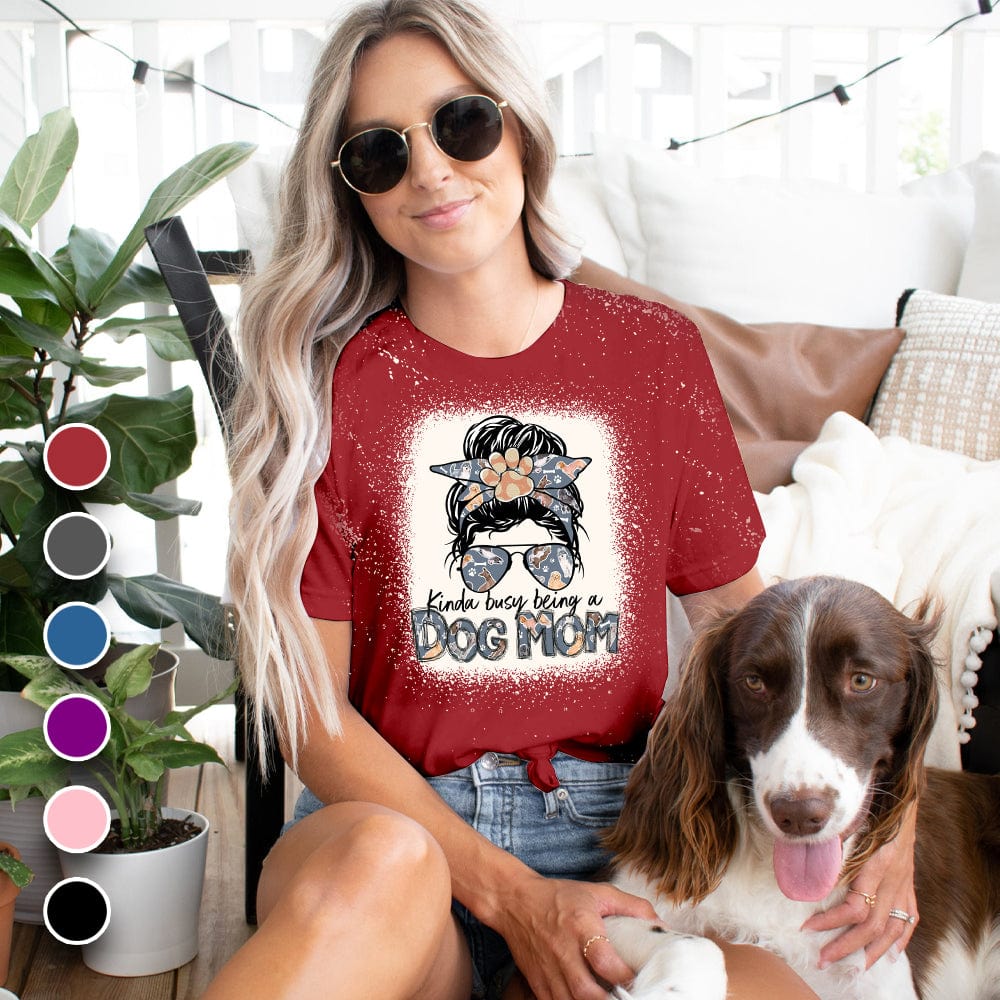 Kinda Busy Being A Dog Mom, Mom Bleached Shirt For Dog Lover, HN590 - Image 6