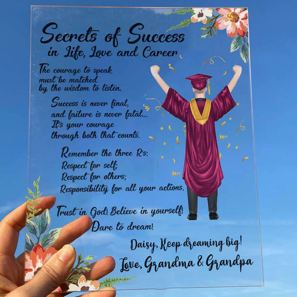 Personalized Clipart Secrets Of Success Graduation Gift Acrylic Plaque, HN590