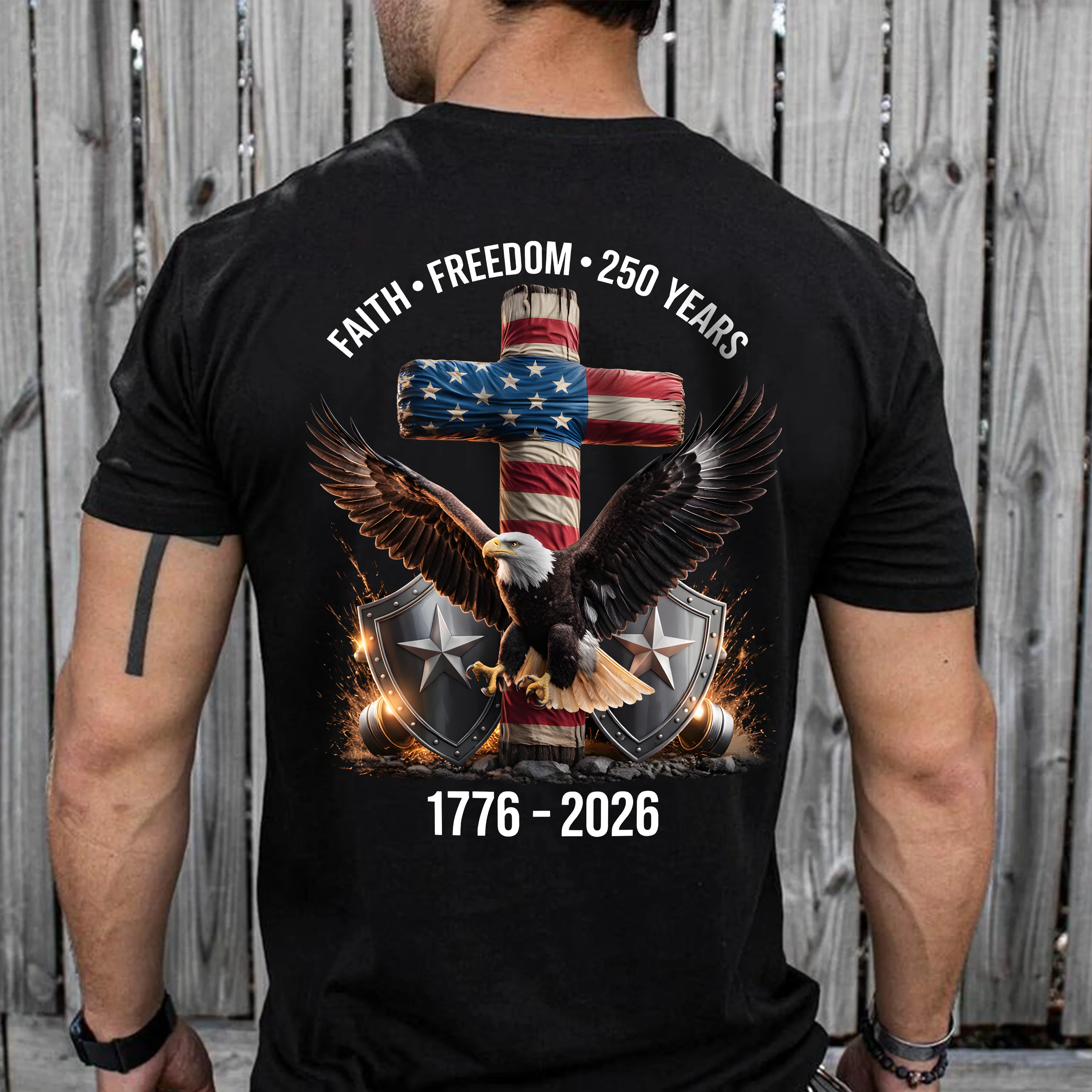 250 Years of Freedom 1776 - 2026 Eagle Patriotic Backside Shirt HO82 901224 - Image 4