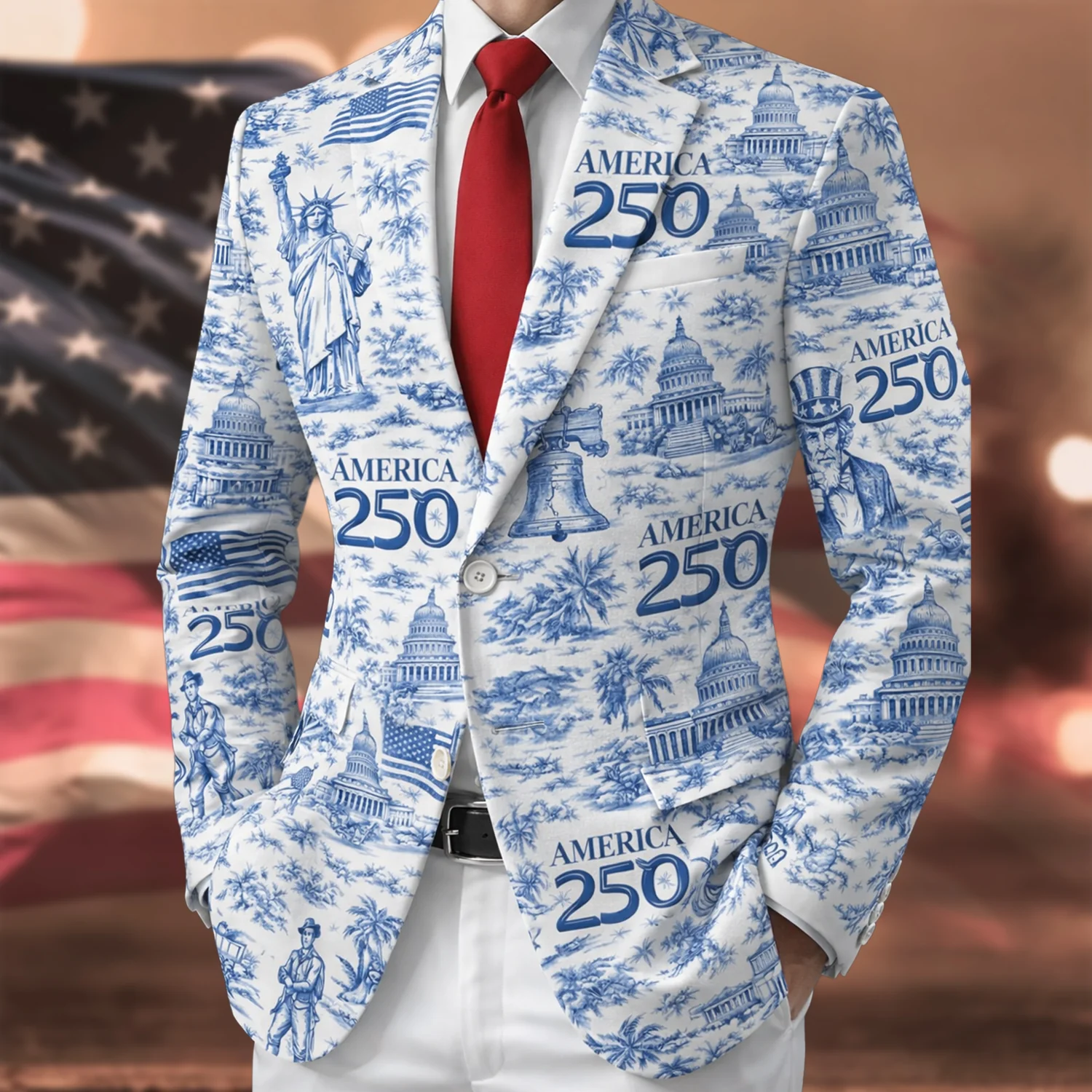America 250th Anniversary Toile De Jouy Style Men's Suit HO82 901676 - Image 2