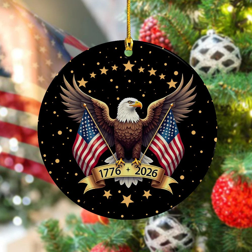 American Eagle and US Flag 250th Birthday USA Ceramic Ornament HO82 900358 - Image 5