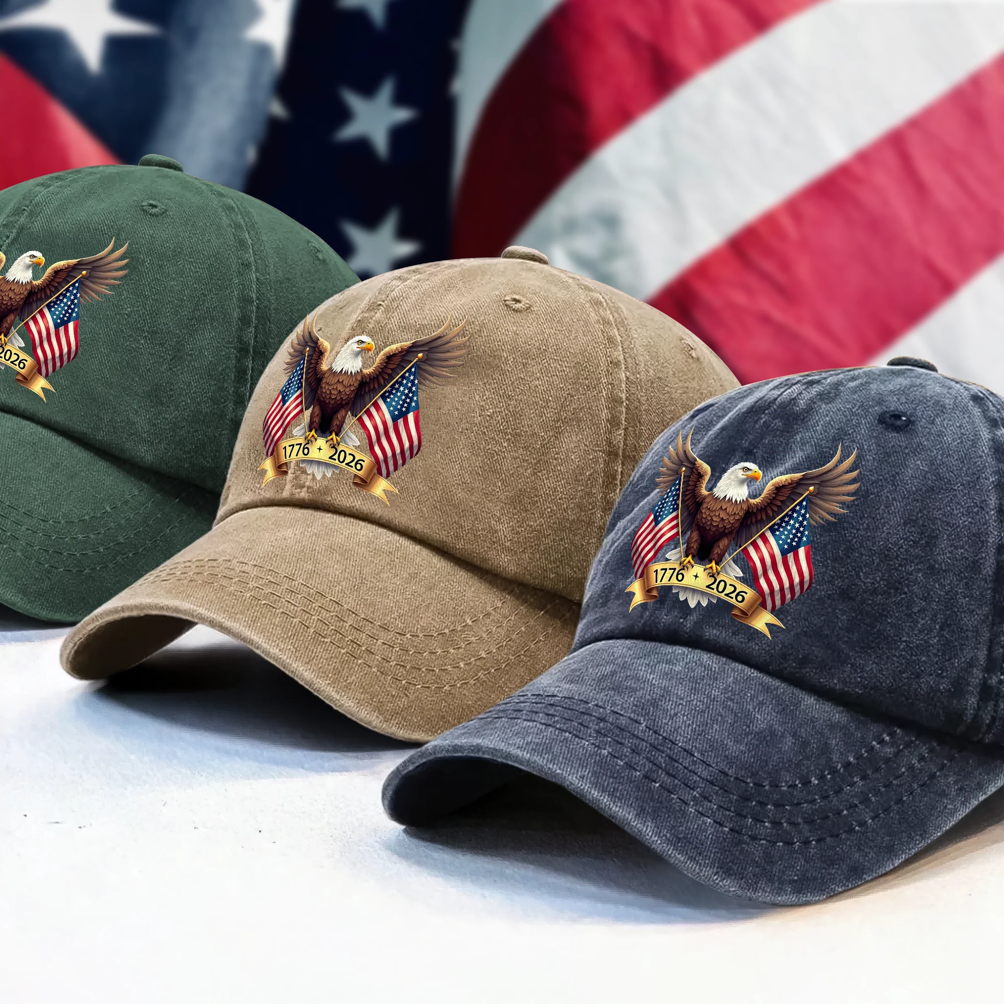 American Eagle and US Flag 250th Birthday USA Washed Denim Baseball Cap HO82 900356 - Image 3