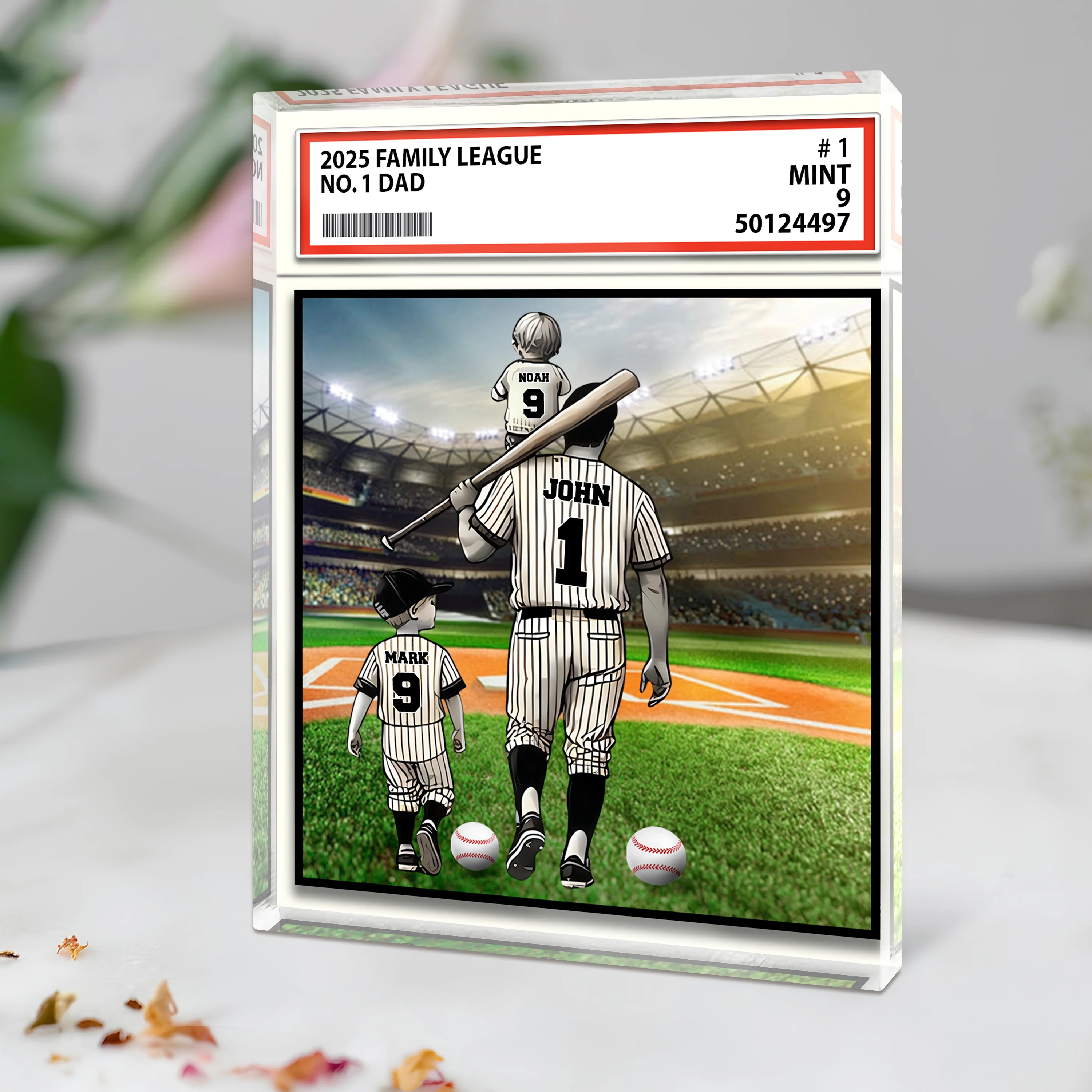 Baseball No. 1 Dad Grandpa Man & Kids Trading Card Style Acrylic Block Plaque Personalized Gift For Father's Day HO82 893980 - Image 2