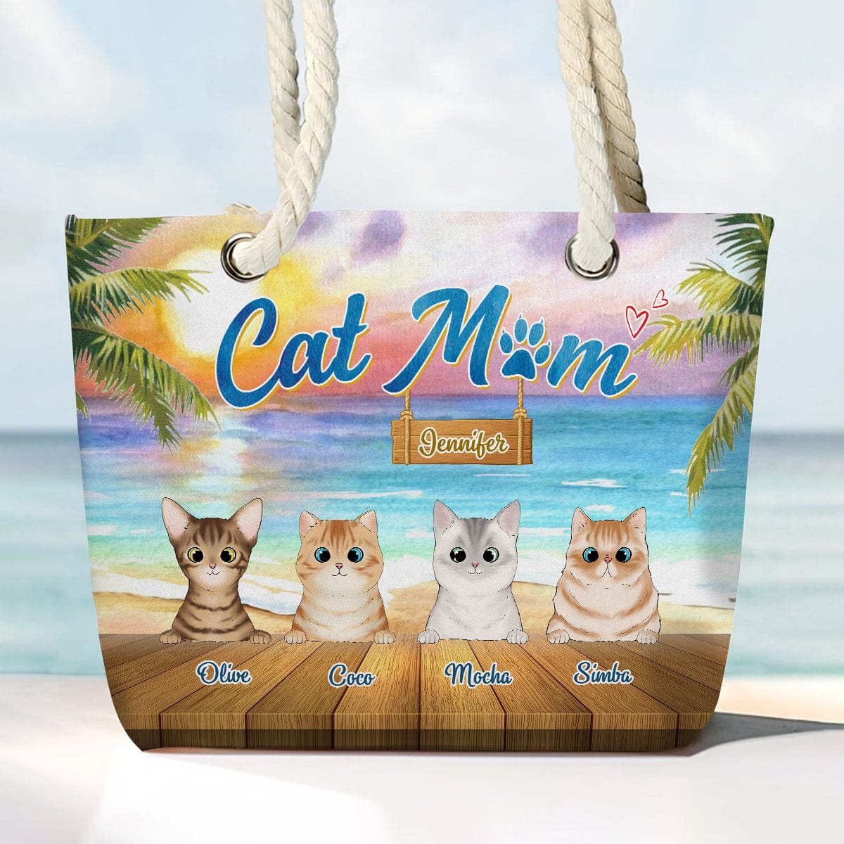 Cat Mom For Cat Lovers Personalized Gift Beach Bag N304 889496 - Image 2