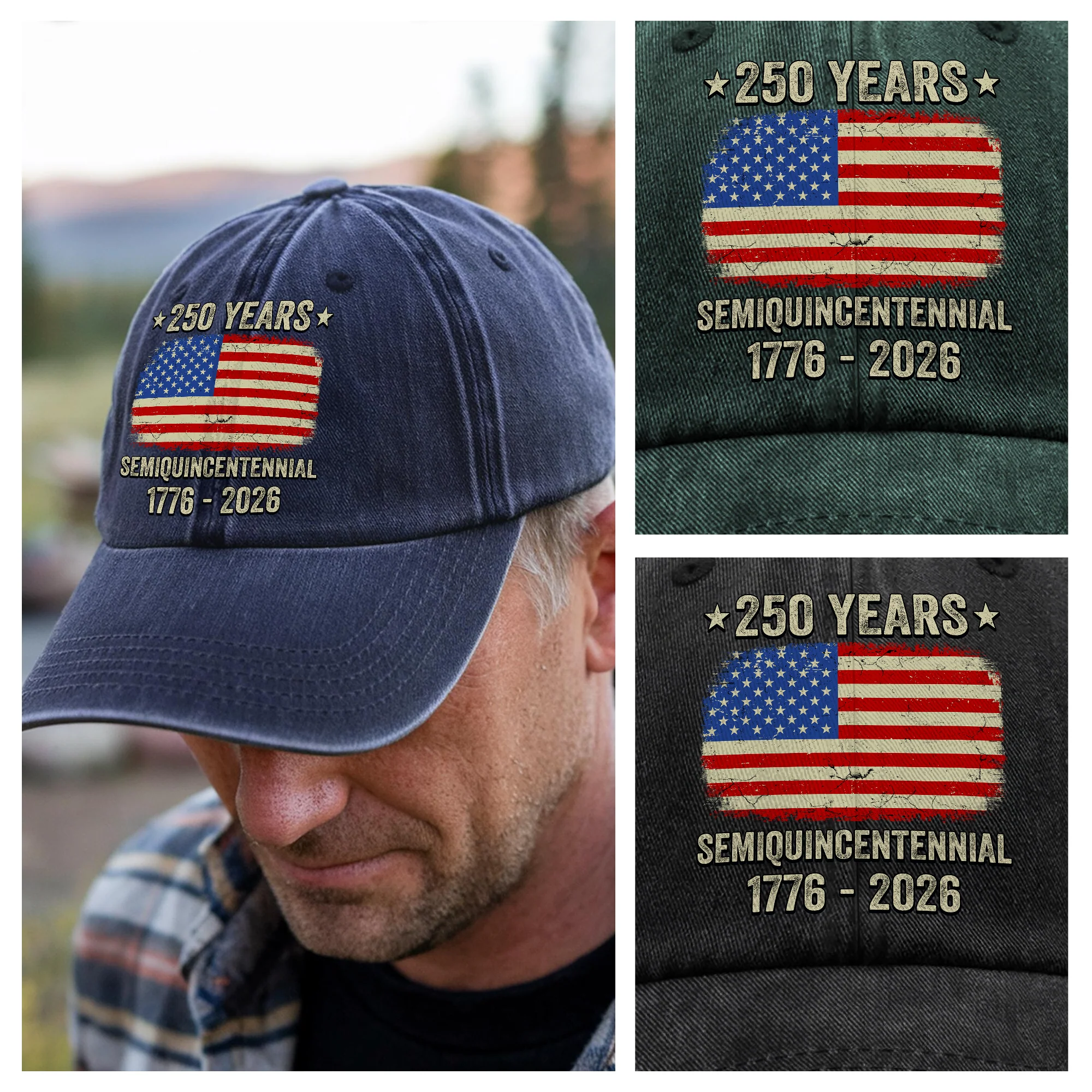 Celebrate 250th Anniversary United States Semiquincentennial Washed Denim Baseball Cap HO82 894768 - Image 5