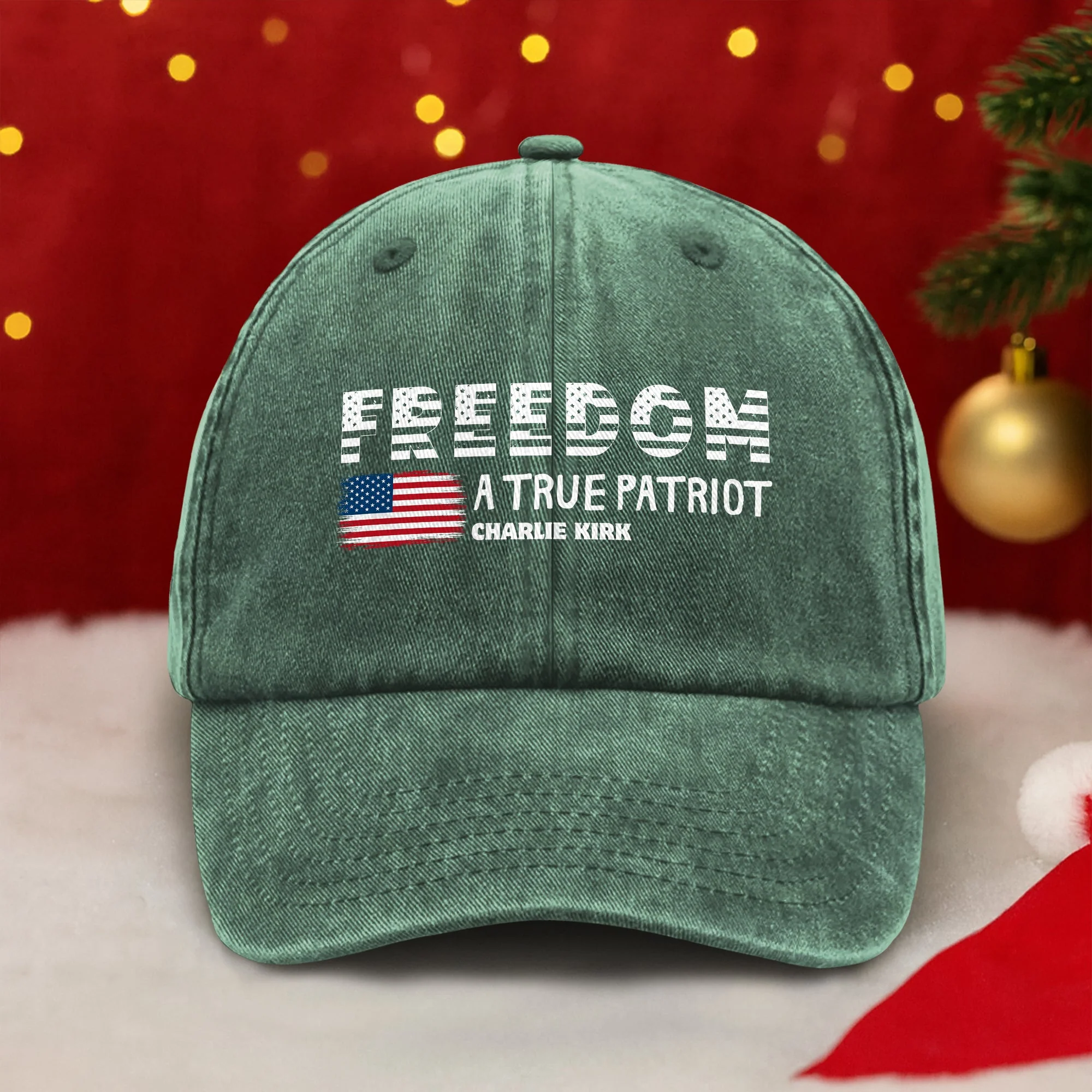 Charlie Kirk A True Patriot Rest In Peace Washed Denim Baseball Cap HO82 65760 - Image 3