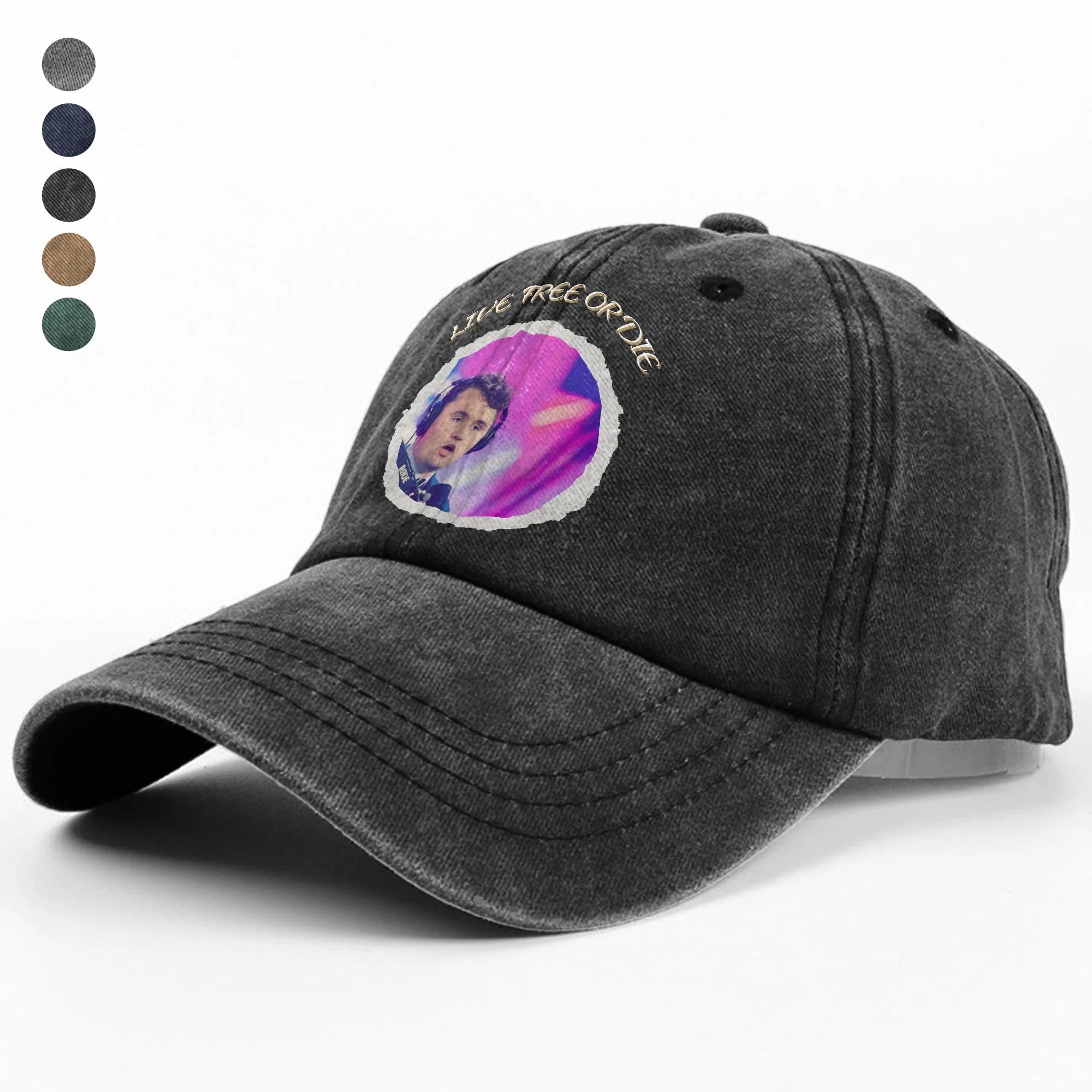 Charlie Kirk - Live Free Or Die Washed Denim Baseball Cap HO82 65792 - Image 4