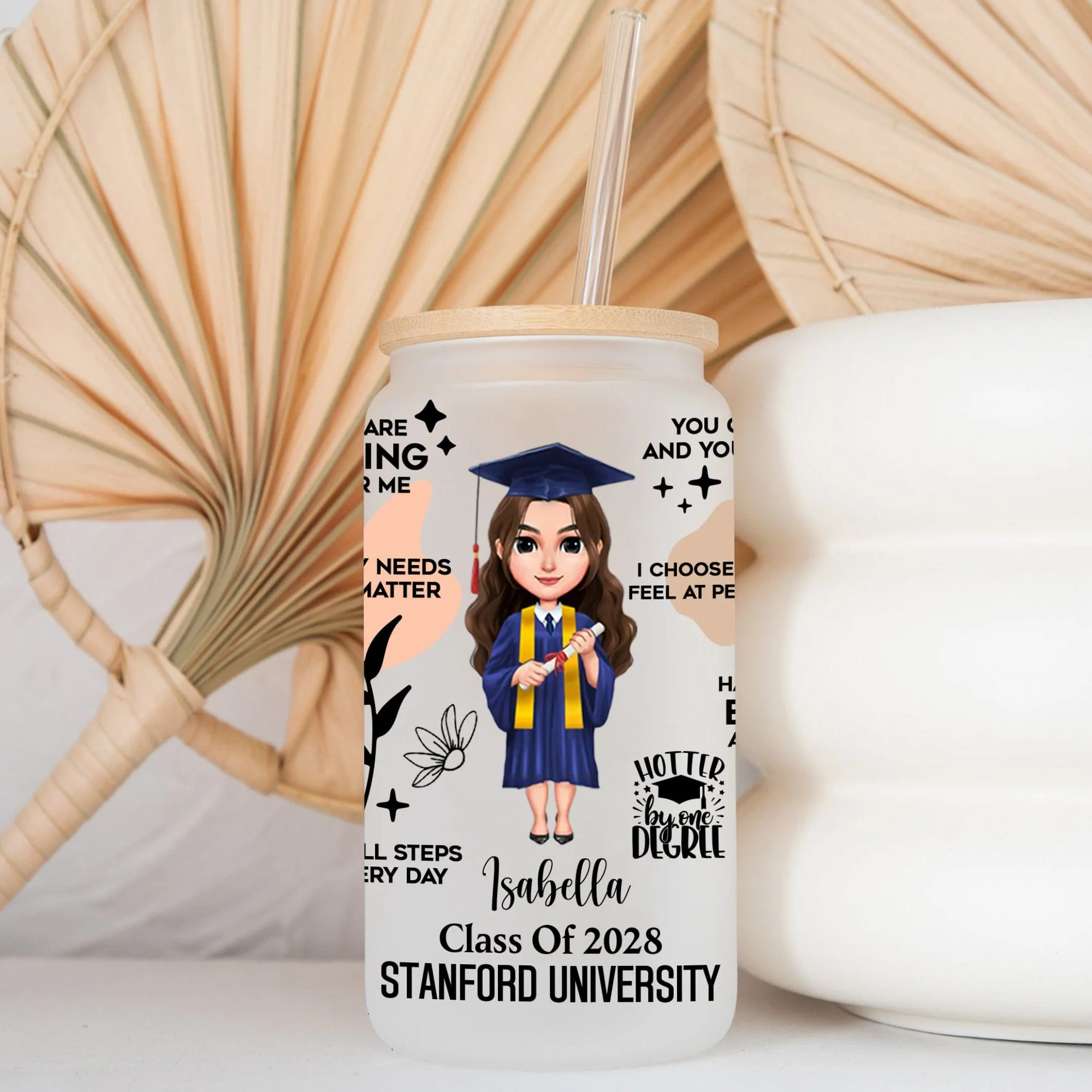 Class Of 2025 Chibi Graduation Daily Reminders Glass Can With Lid Personalized Gift T368 890120 - Image 5