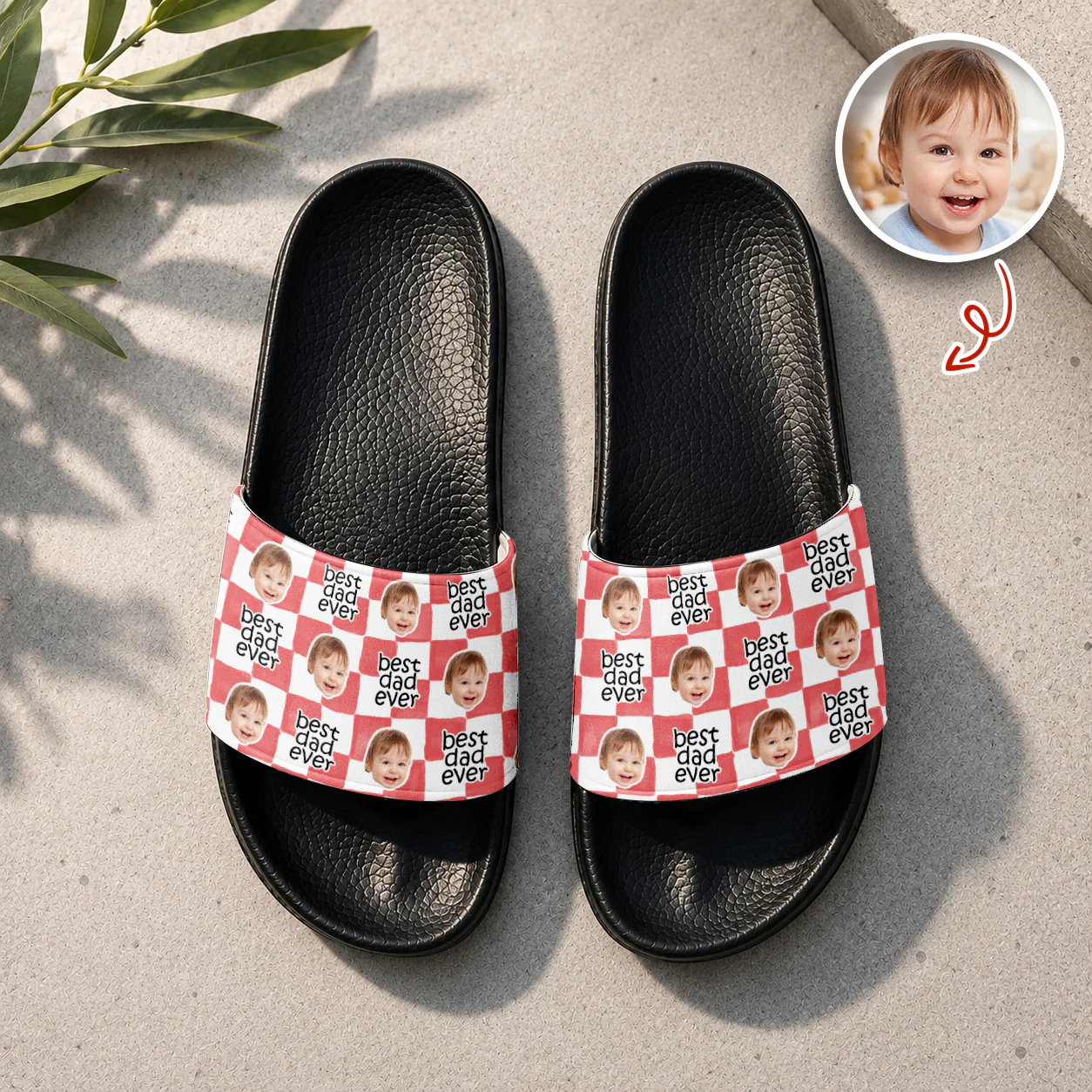 Custom Baby Face Best Dad, Mom Ever Slide Sandals - Gift For Dad, Father's HO82 902574 - Image 5