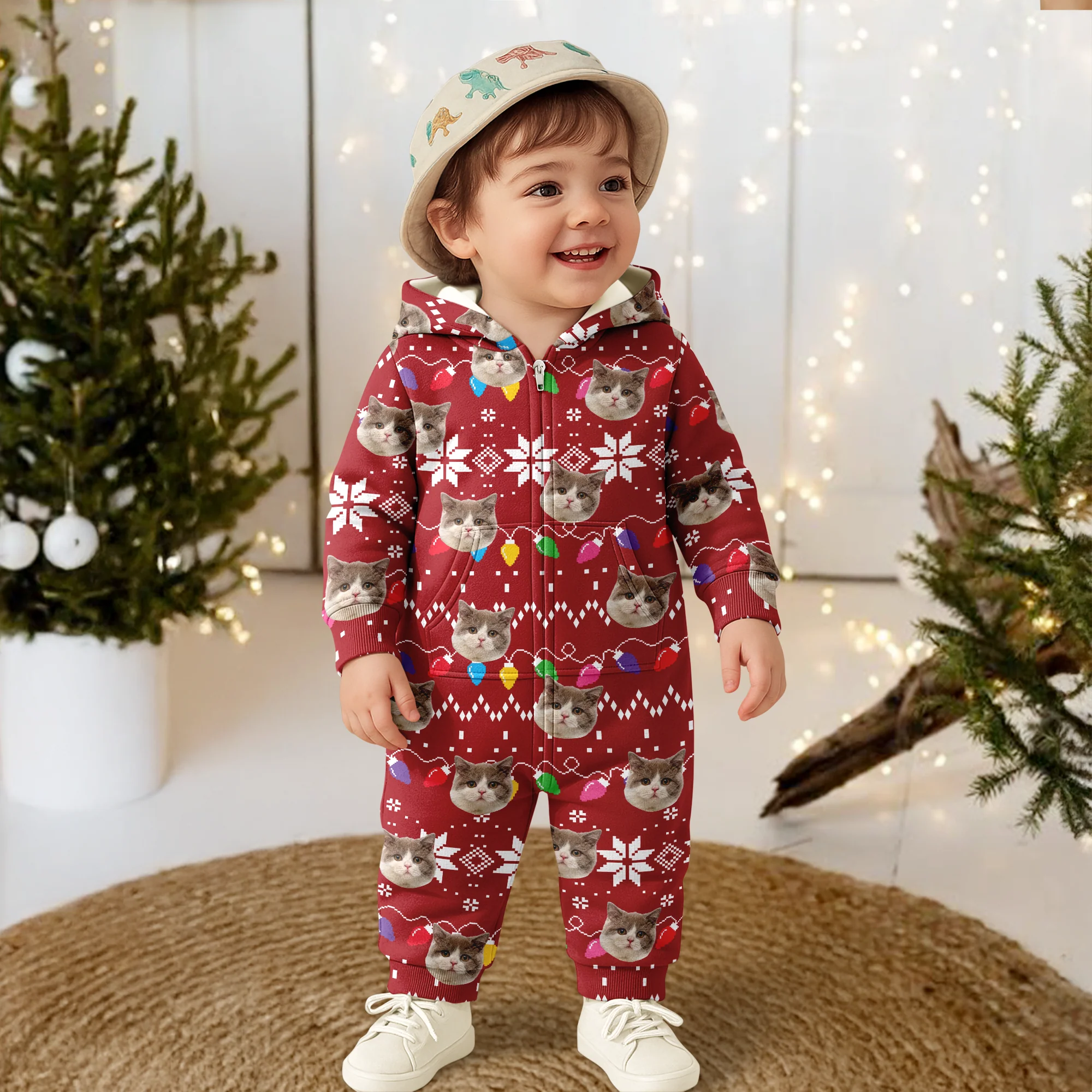 Custom Cat Face Funny Christmas Lights Onesie Pajamas HO82 900392 - Image 6