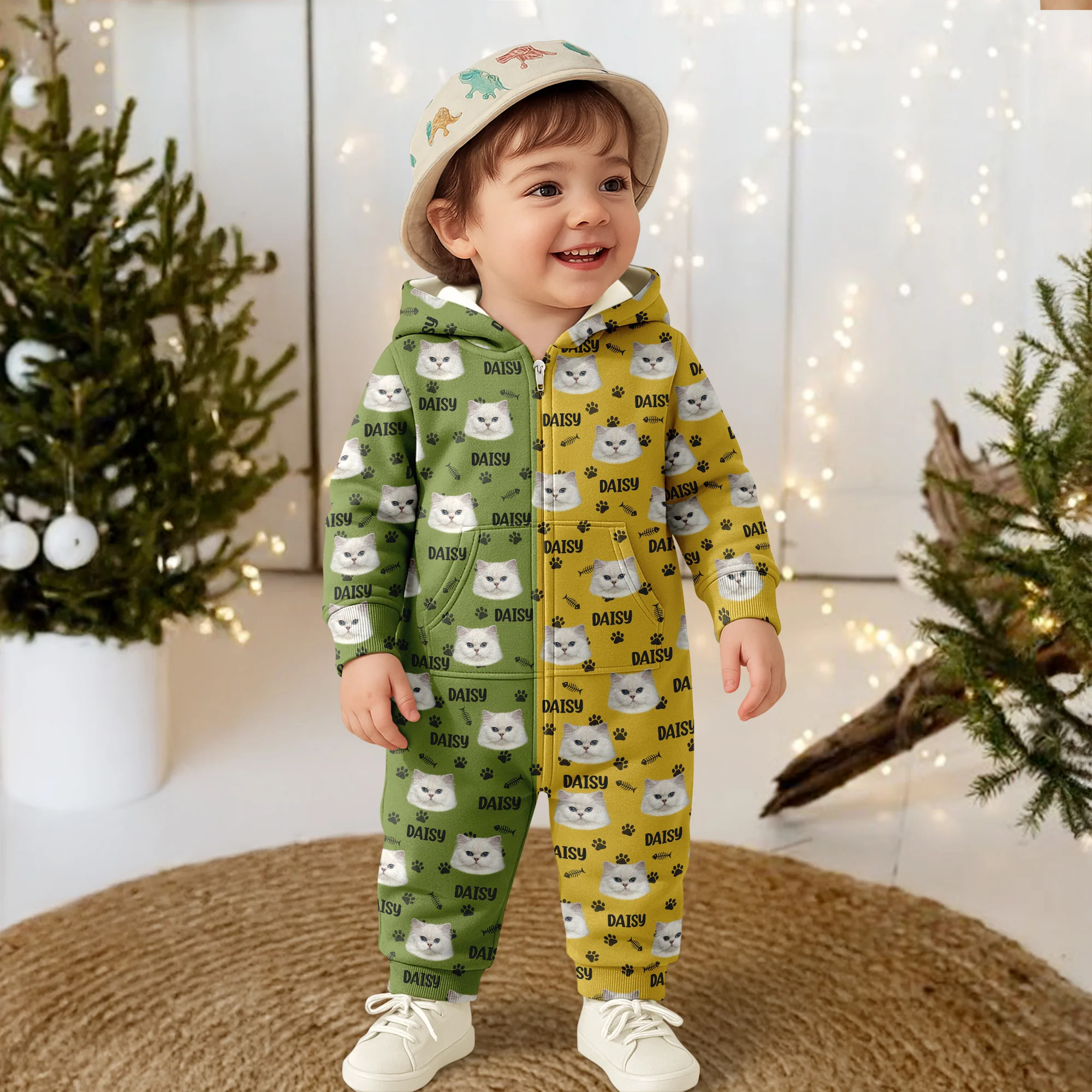 Custom Cat Face Photo Red Green Onesie Pajamas HO82 900384 - Image 11