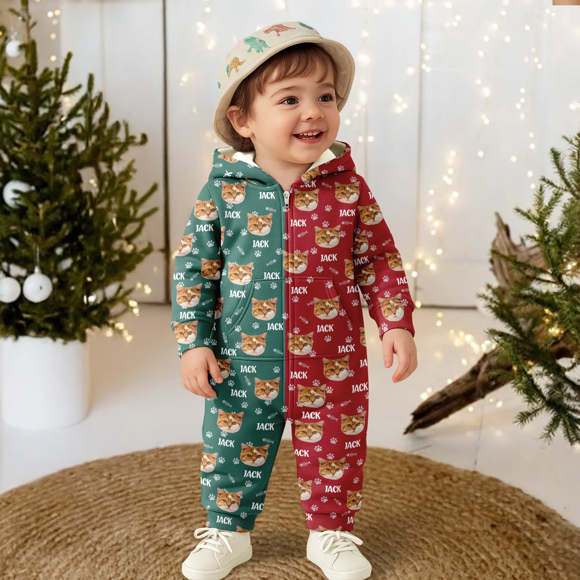 Custom Cat Face Photo Red Green Onesie Pajamas HO82 900384 - Image 5