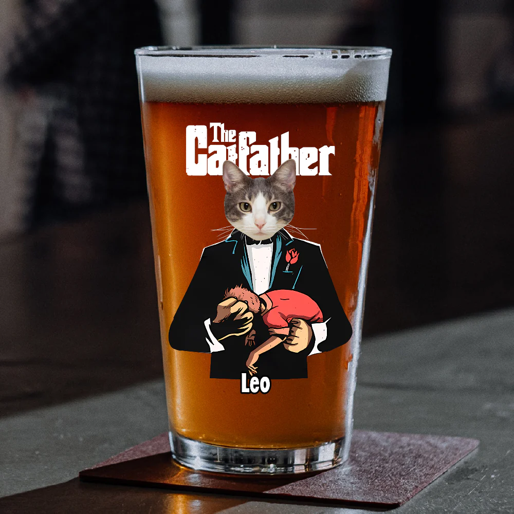 Custom Cat Face Photo The Catfather Print Beer Glass Personalized Gift For Dad HO82 893858 - Image 2
