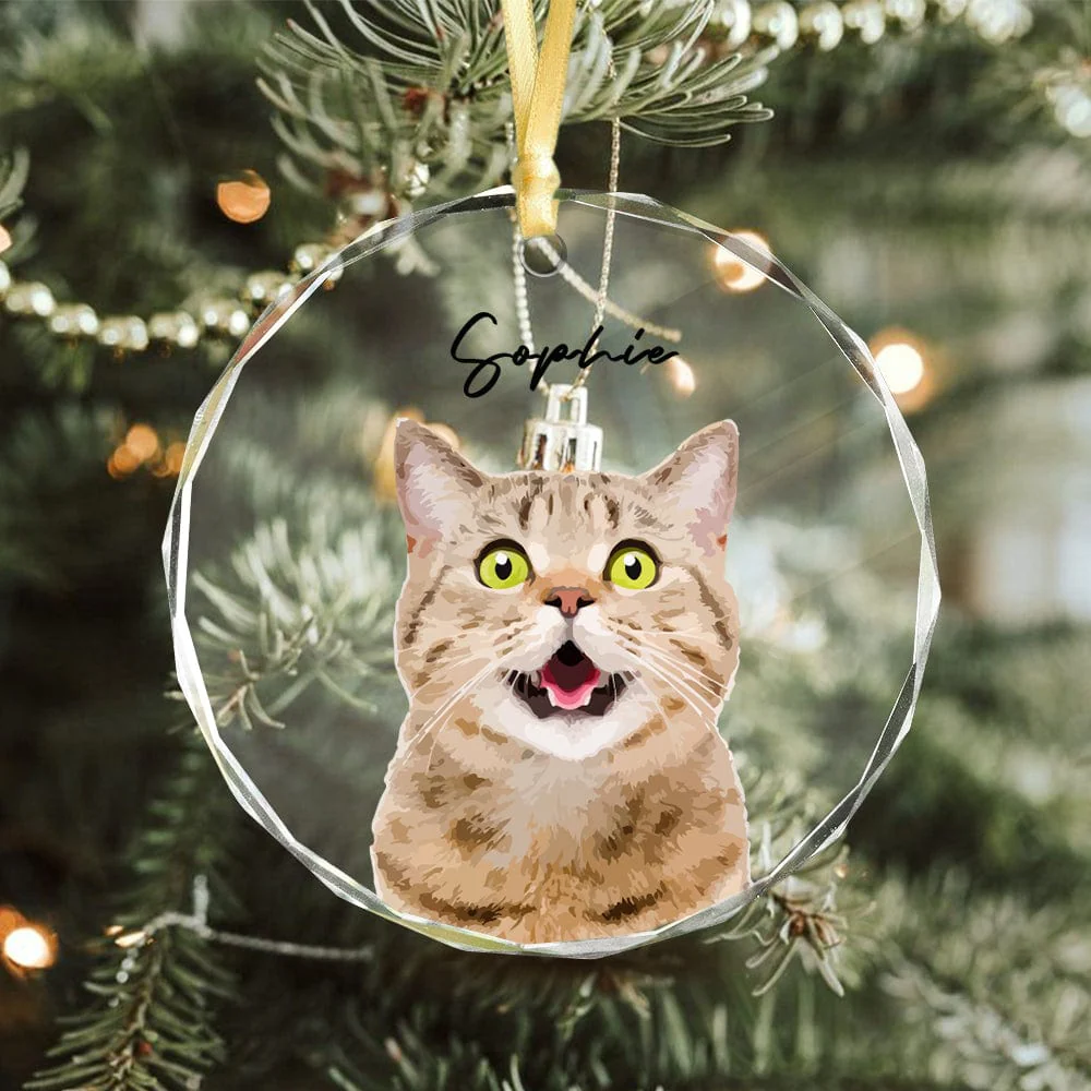 Custom Cat Photo Christmas Glass Circle Ornament HO82 893052 - Image 3