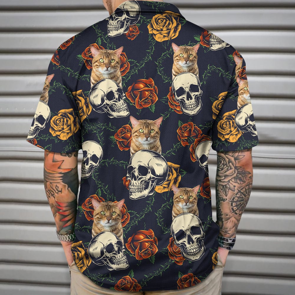 Custom Cat Photo Skull Face Tropical Leaf Hawaii Shirt N304 889570 - Image 3