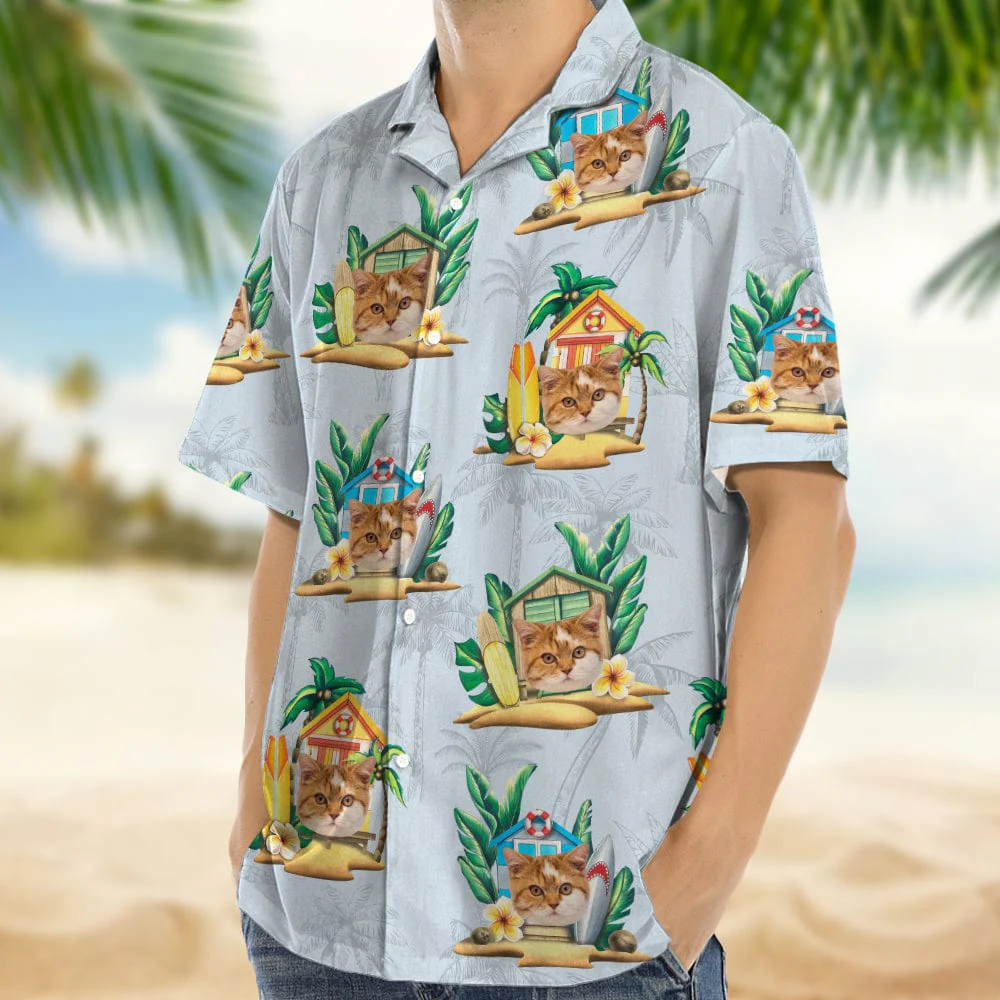 Custom Cat Photo Tropical Men's Hawaii Shirt TA29 889098 - Image 3