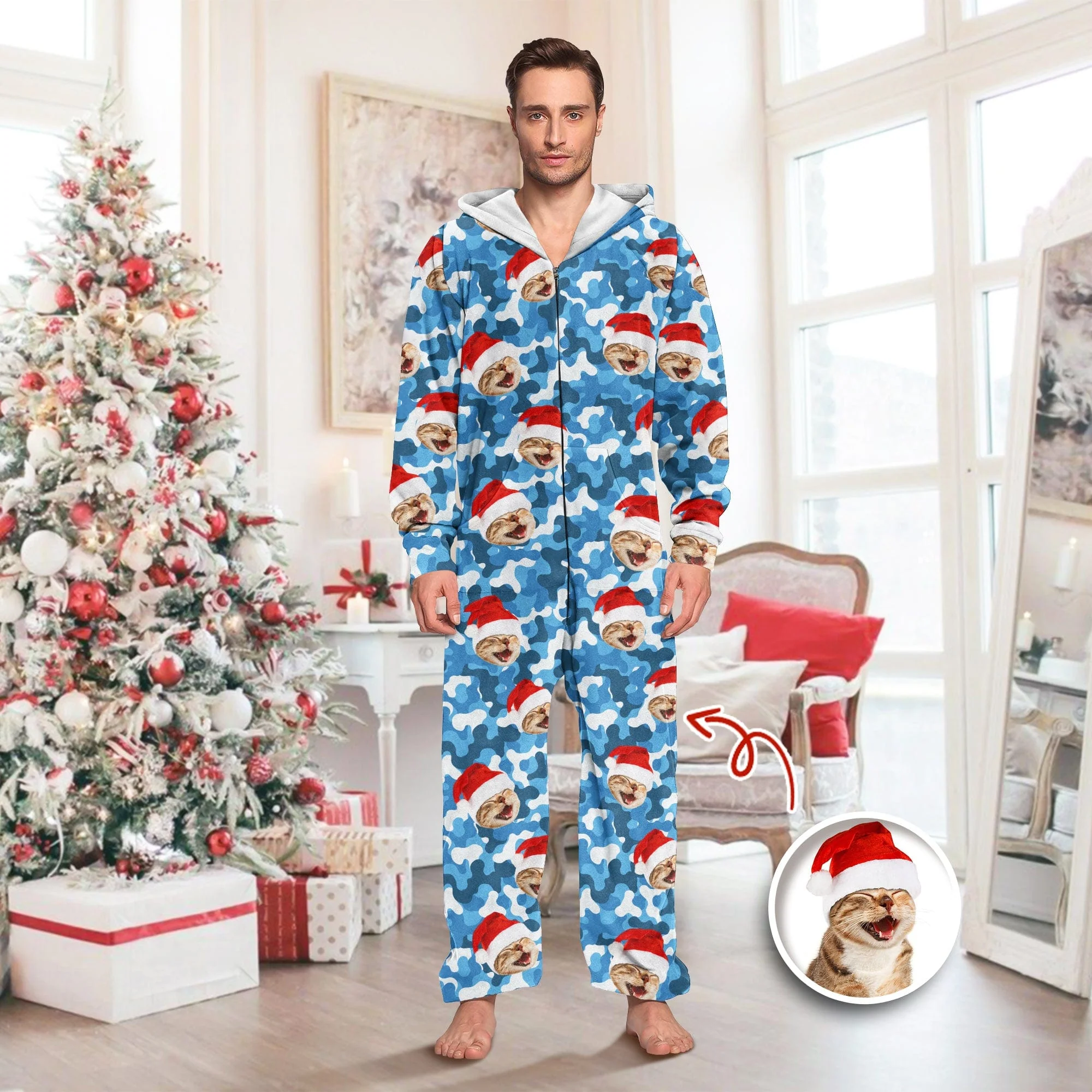 Custom Cat Photo With Camo Background Onesie Pajamas HO82 893376 - Image 2