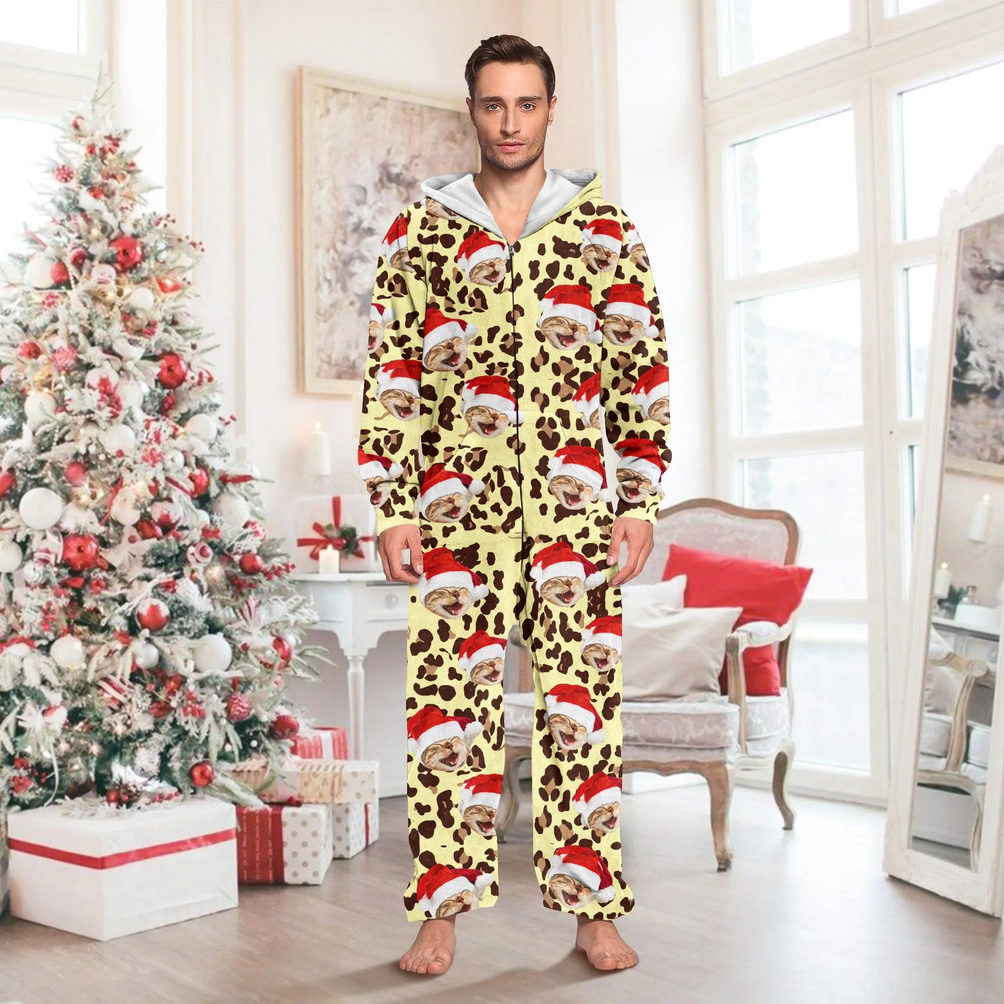 Custom Cat Photo With Leopard Pattern Onesie Pajamas HO82 893348 - Image 6