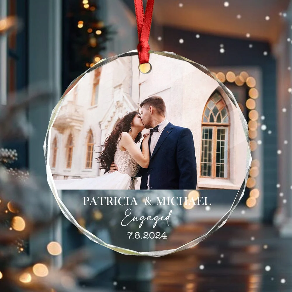 Custom Couple Photo Engaged Wedding Invitation Christmas Glass Circle Ornament HO82 893038
