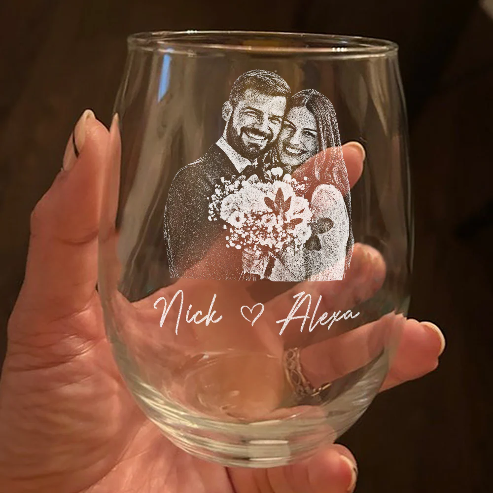 Custom Couple Portrait Photo Engraved Stemless Wine Glass, Gift For Valentine's Day, Wedding Anniversary HO82 900748 - Image 3