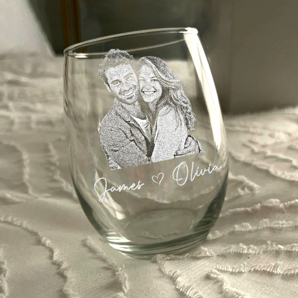 Custom Couple Portrait Photo Engraved Stemless Wine Glass, Gift For Valentine's Day, Wedding Anniversary HO82 900748 - Image 4