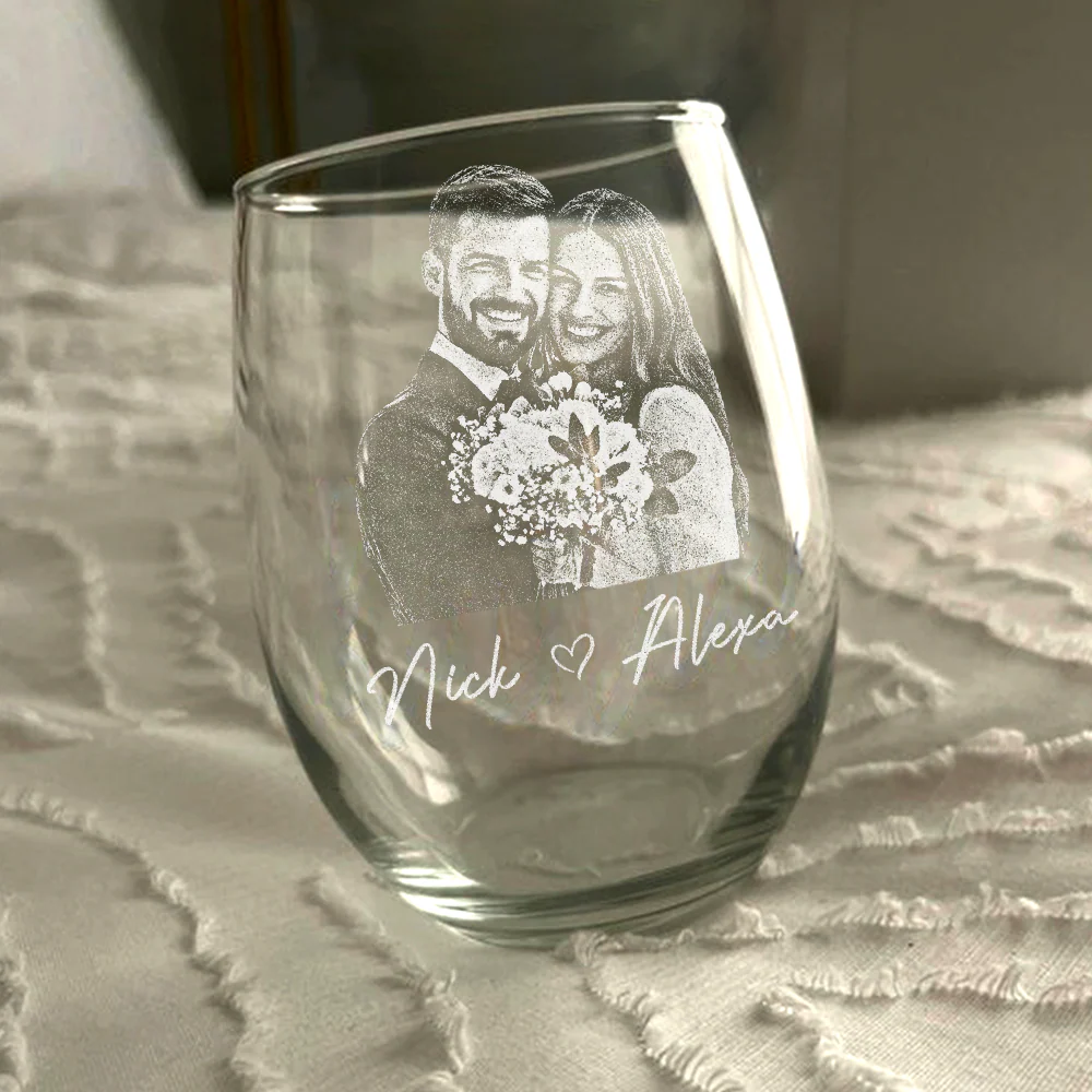 Custom Couple Portrait Photo Engraved Stemless Wine Glass, Gift For Valentine's Day, Wedding Anniversary HO82 900748 - Image 5