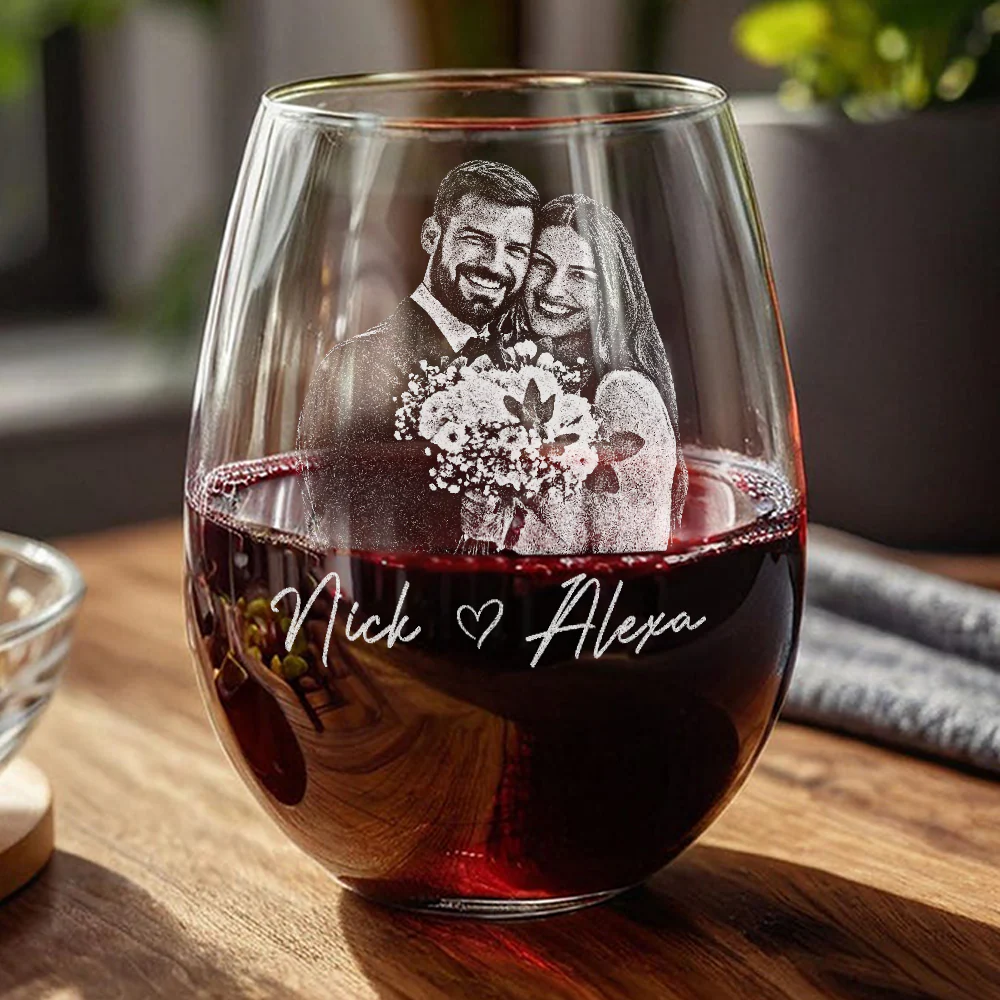 Custom Couple Portrait Photo Engraved Stemless Wine Glass, Gift For Valentine's Day, Wedding Anniversary HO82 900748 - Image 6