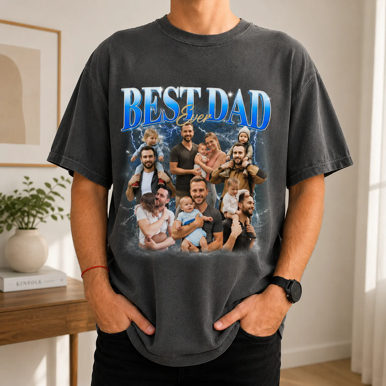 Custom Dad And Kids Photo Best Dad Ever Retro Comfort Shirt, Gift For Dad, Grandpa, Father's Day HO82 902536 - Image 3