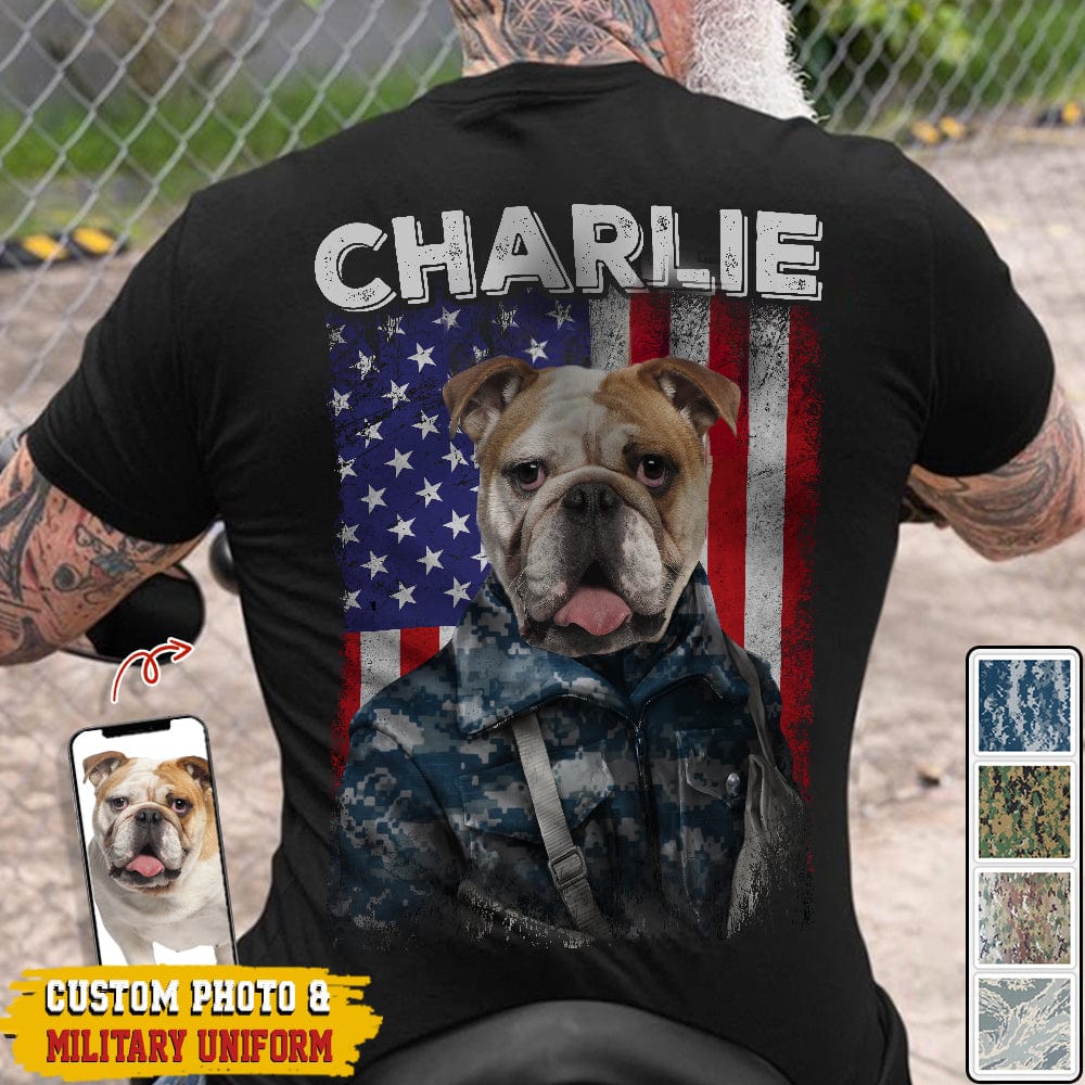 Custom Dog Cat Photo America Flag Uniform Soldier Back Shirt N369 889880 - Image 3