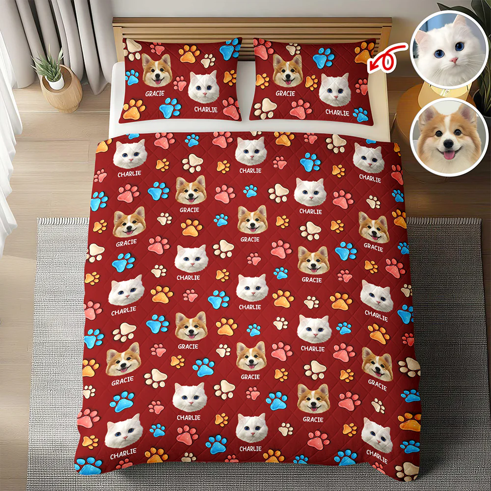 Custom Dog Cat Photo You Left Paw Prints On My Heart 3D Inflated Effect Quilt Bedding Set HO82 900404 - Image 4