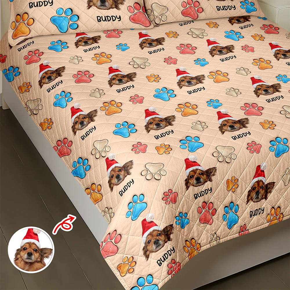 Custom Dog Cat Photo You Left Paw Prints On My Heart 3D Inflated Effect Quilt Bedding Set HO82 900404 - Image 5